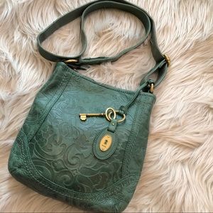 FOSSIL GREEN COLBY EMBOSSED CROSSBODY LEATHER BAG